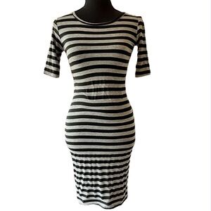NWOT Lularoe Gray & Black Striped Julia Dress, Size XXS, Bodycon, Midi Length